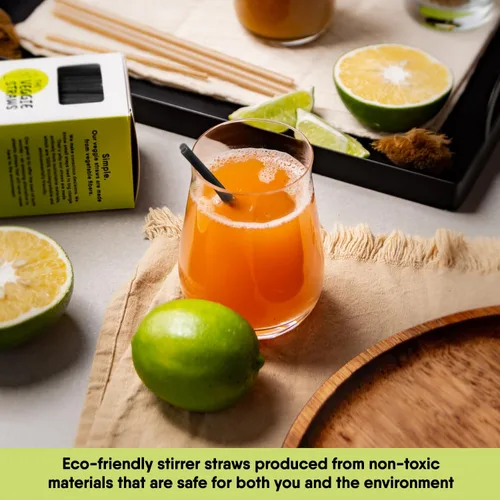 Miniatura 7 de The Veggie Straws 150 unidades de agitadores de bebidas biodegradables negros sin envolver de 4.75 pulgadas - Hecho de fibras vegetales, los mejores