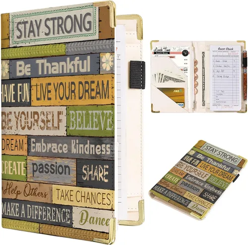 Libros vintage para camarera de cuero sintético con bolsillo con cremallera, organizador de libros y meseros con bolsillo para dinero, 7.9 x 5