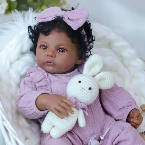 Miniatura 2 de WOOROY Muñecas Realistas Reborn Baby Dolls Niña Negra – Muñeca Afroamericana Recién Nacida de 18 Pulgadas, Cuerpo de Tela Suave Hecho a Mano