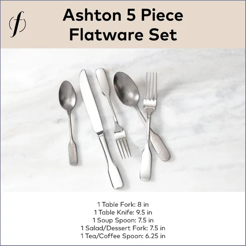 Miniatura 6 de FORTESSA Ashton - Cubiertos de acero inoxidable 18/10, ajuste de lugar de 5 piezas con cuchillo, tenedores y cucharas (servicio para 1), apto