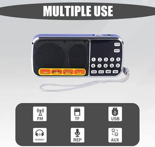 Leting Radios AM portátil con altavoz MP3, soporte de radio portátil, tarjeta TF/USB, radio FM con batería recargable, mini radio con la mejor Azul