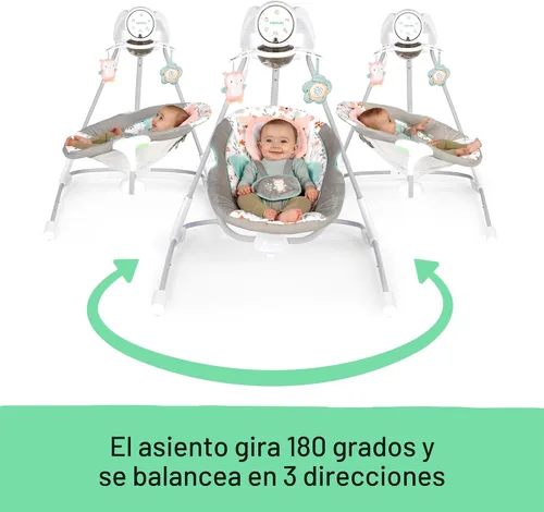 Miniatura 2 de Ingenuity InLighten - Columpio para bebé de 5 velocidades, asiento giratorio para bebé, arnés de seguridad de 5 puntos, sonidos naturales, luces