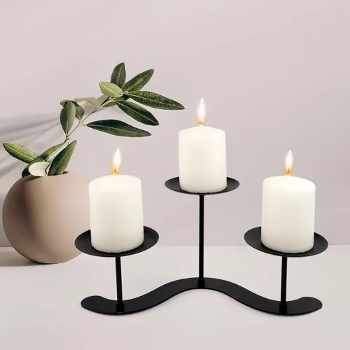 Candelabro de metal para decoración del hogar, candelabro de pilar de metal de 10 pulgadas para fiesta de boda al aire libre - Soporte de vela negro