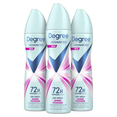 Degree Desodorante antitranspirante avanzado en espray seco 72 horas de protección contra el sudor y el olor, desodorante en polvo transparente en