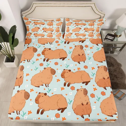 Miniatura 8 de Capybara - Juego de sábanas bajeras de tamaño individual para niños, amantes de los animales, para niños, adolescentes, regalos para amantes
