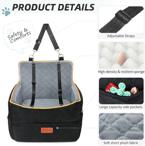 Miniatura 4 de HEGGCOOE Asiento de automóvil para perros pequeños, asientos elevadores de espuma viscoelástica para perros con cojín grueso para perros medianos