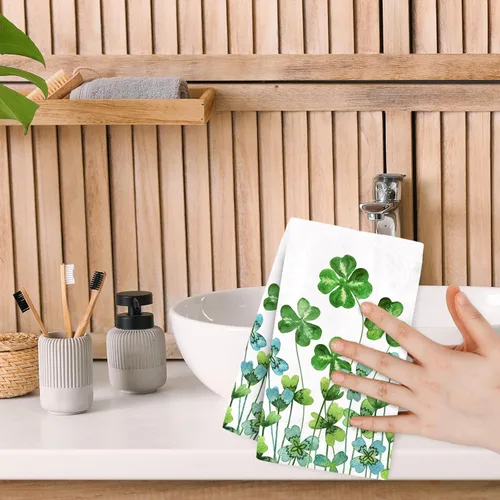 Miniatura 7 de 80 servilletas desechables para invitados del día de San Patricio, servilletas de papel de trébol verde de la suerte, toallas de mano para fiesta