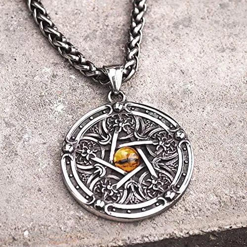Miniatura 2 de Collar de pentagrama punk de titanio de acero inoxidable con dije de estrella de pentáculo, collar personalizado contra el mal de ojo para hombres