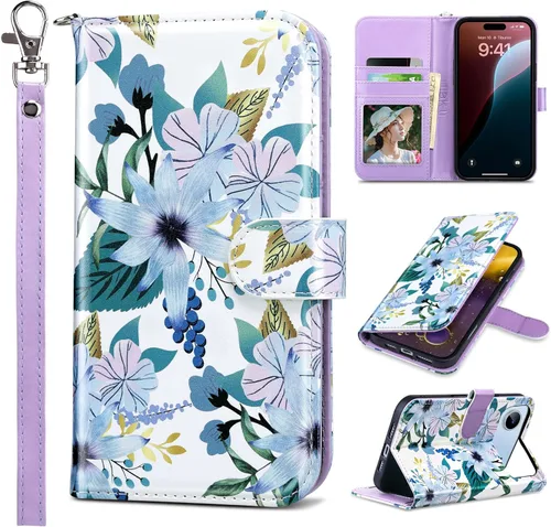Miniatura 14 de ULAK Compatible con iPhone 15 Estuche tipo cartera para mujer, funda tipo billetera de piel PU premium con tarjetero, función de caballete, estuche