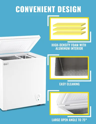 Miniatura 3 de WANAI Congelador de pecho pequeño con cesta de almacenamiento extraíble, puerta superior, compacto, 7 engranajes, control de temperatura
