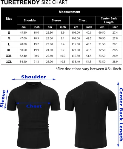 Miniatura 6 de TURETRENDY Men's Stretch Muscle T Shirts Short Sleeve Solid Color Knit Tees Casual Slim Fit Basic Shirt Tops