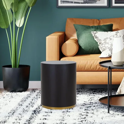 Miniatura 4 de KEVINSPACE Mesa auxiliar negra con borde dorado en la parte inferior, mesa de centro redonda para espacios pequeños, mesa auxiliar de madera mesita