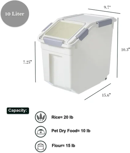 Miniatura 3 de HANAMYA Contenedor de almacenamiento de arroz de 10 litros / 20 libras con taza medidora, sin BPA, para arroz Grano Alimento para mascotas