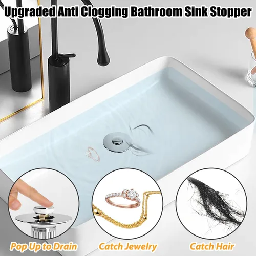 Miniatura 6 de Anlige Colador de drenaje para lavabo de baño, 2PCS Tapón emergente 3 en 1 para lavabo de baño con cesta de latón extraíble atrapa cabellos, tapón