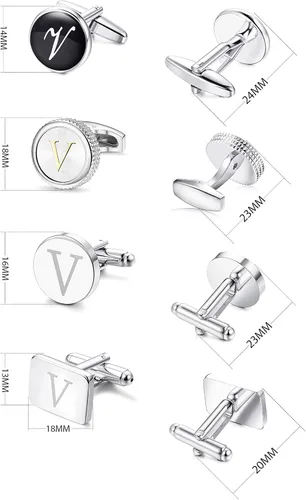Miniatura 2 de LOYALLOOK 4 pares de gemelos con inicial para hombre, diseño de letras, diseño de alfabeto, para negocios, boda, día del padre