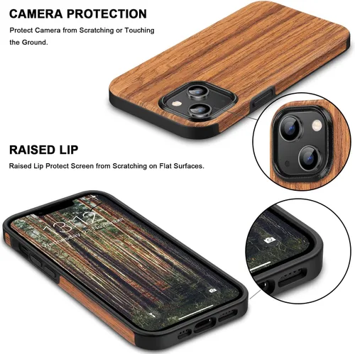 Miniatura 4 de TENDLIN Funda magnética para iPhone 13 Pro - Funda híbrida de TPU de cuero de grano de madera con compatibilidad MagSafe
