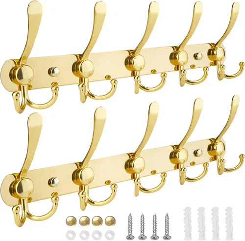 Miniatura 18 de TICONN Perchero montado en la pared, cinco ganchos triples resistentes de construcción totalmente metálica para chaqueta, abrigo, sombrero en Bronce