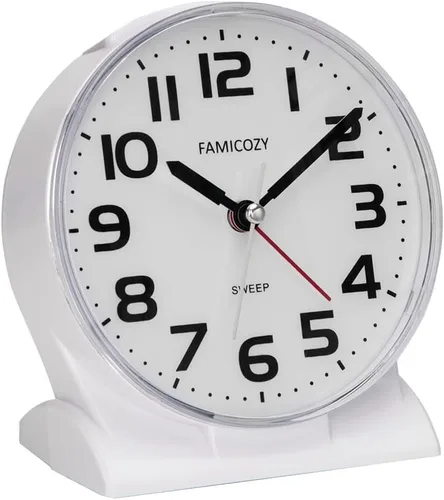 Miniatura 8 de FAMICOZY Reloj despertador analógico sin tictac de 4.5 pulgadas, silencioso, legible para personas mayores, fácil de configurar, alarma de aumento