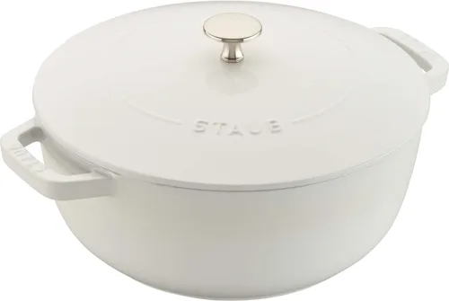 Staub Horno holandés de hierro fundido, 3.75 cuartos de galón, sirve 3-4, fabricado en Francia, blanco