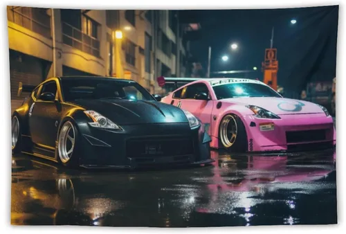 Miniatura 11 de FeoYoed Jdm - Tapiz japonés para automóvil, 350z, color negro y rosa, para estacionar, estación lluviosa, calle, pared, arte de pared