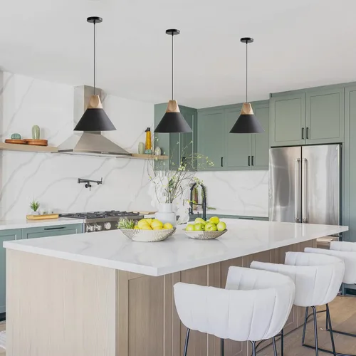 Miniatura 8 de Lámpara colgante moderna, de madera maciza, color negro mate, lámpara colgante de techo, iluminación colgante para cocina, isla, comedor, sala