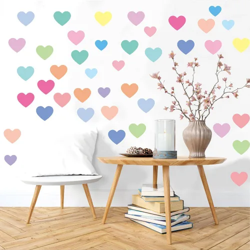 Miniatura 9 de 110 calcomanías de pared de corazón pastel suaves, 10 hojas de vinilo impermeable para despegar y pegar en 2 tamaños, decoración estética pastel