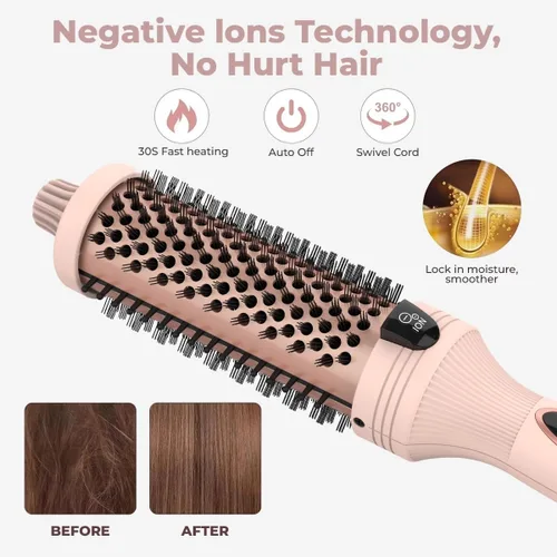 Miniatura 2 de IUI Cepillo térmico de belleza, cepillo redondo calentado con 5 ajustes de calor y pantalla LED, cepillo térmico de iones negativos de 1.5 pulgadas