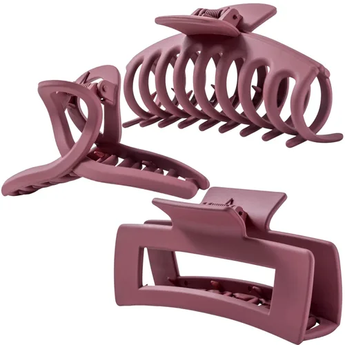 Pinzas grandes para el cabello grueso, fino y fino, dientes de sujeción fuerte, pinzas de mandíbula granate entrelazadas para mujeres, juego de 3