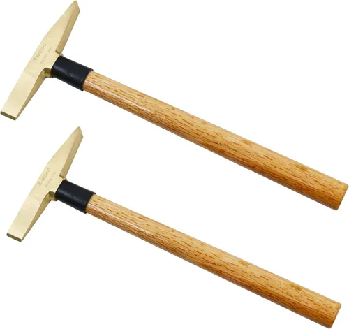 WEDO Juego de martillo de soldadura de latón de 2 piezas, 5.29 oz+10.58 oz, mango de madera, martillo escalador, martillo astillado, forjado a
