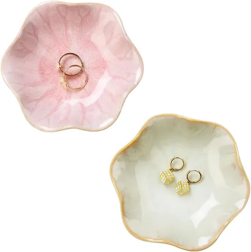 2 piezas de plato con forma de hoja de loto, cuenco pequeño para llaves, bandeja de cerámica para joyas, organizador de collares, aretes para mamá,