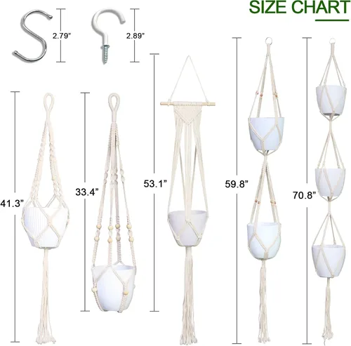 Miniatura 2 de IGaiety Colgador de macramé para plantas, 5 piezas de soportes colgantes para plantas para interiores y exteriores, colgadores de plantas hechos a