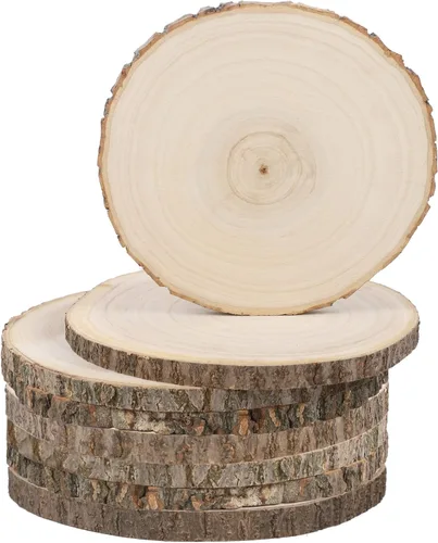 Miniatura 12 de Sancodee 8 piezas de rodajas de madera grandes sin acabar, tablas de madera de 8-9 pulgadas para centros de mesa, círculos de madera natural