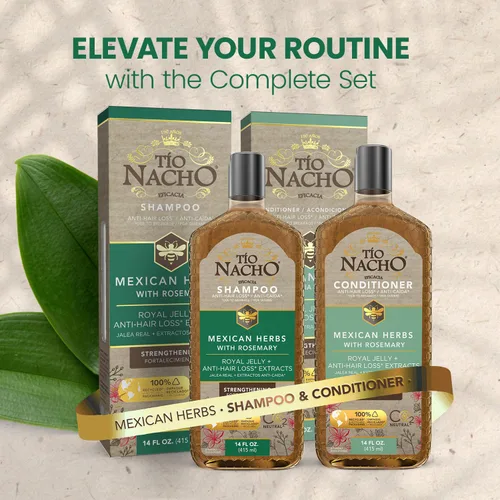Miniatura 7 de TIO NACHO Herbolaria Mexicana Shampoo fortalecedor de cabello, con jalea real, ginseng, aloe vera, trigo, jojoba, 14 onzas líquidas