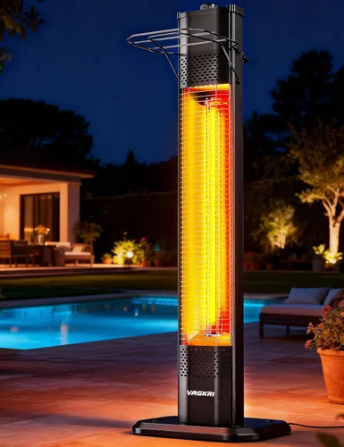 Miniatura 2 de VAGKRI Calentador Eléctrico de Patio al Aire Libre, Calentador de Tubo de Carbono Infrarrojo de 1500 W Dual, Protección contra Volcadura