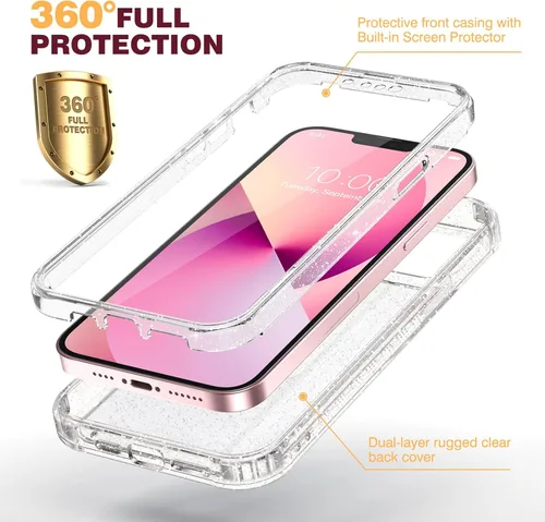 Miniatura 2 de Diaclara Diseñada para iPhone 13, cuerpo completo, resistente con protector de pantalla integrado sensible al tacto, antiarañazos, funda de TPU