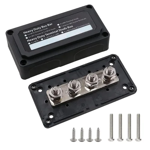 Miniatura 10 de 4 pernos M8 (5/16") Bloque de distribución de energía, barra de bus de 12 V, Ampper impermeable HD 200A Bloque de distribución de batería marina