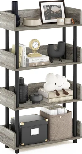 Miniatura 129 de Furinno Turn-N-Tube - Estantería de exhibición multiuso, de 4 niveles, con tubos clásicos, color nogal de Columbia y negro Columbia Nogal/Negro