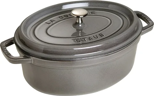 Staub La Cocotte Oval 40500-236 Pico Cocotte Oval Gris 9.1 pulgadas (23 cm) Olla de hierro fundido esmaltada para Manos Izquierdas, Compatible con