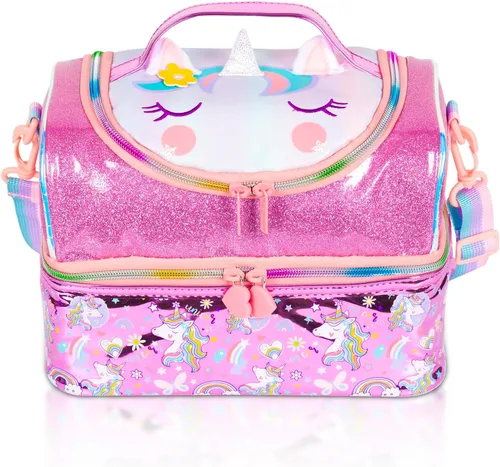 Miniatura 18 de Bolsa de almuerzo aislada de doble piso para niños, bolsa de comida grande para el regreso a la escuela, para niños, niñas, hombres y mujeres