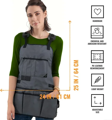 Miniatura 2 de Under NY Sky Delantal de herramientas – Soporte magnético para herramientas – Lona Oxford gris resistente – Parte trasera cruzada – 18 bolsillos