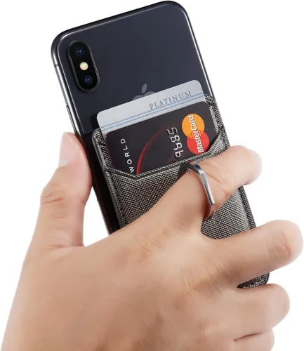 Miniatura 4 de Tarjetero de piel RFID para teléfono con adhesivo de crédito, tarjetero adhesivo para mujeres y hombres, parte trasera del teléfono para la mayoría