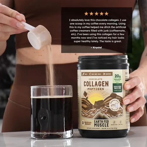 Miniatura 3 de Earth Fed Muscle Péptidos de colágeno de chocolate, certificados por terceros. 0.71 oz de proteína, chocolate, alimentado con hierba, sin OMG, sin