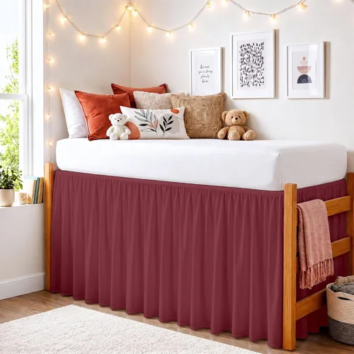 Miniatura 15 de Twin XL 28" Drop Extra Long BedSkirt, Premium Brushed Microfiber Tailored Drop, Put On Elastic Wrap Around Long Dust Ruffle, Split Corner, Bedroom
