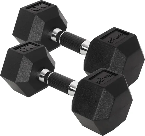 Yes4All Mancuernas hexagonales revestidas con agarre cromado/de goma, pesas de mano con par antideslizante de 10 a 30 libras D. 198.4 lbs/par