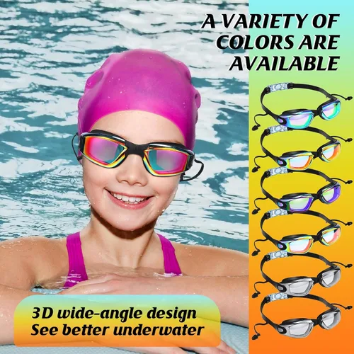 Miniatura 7 de Flutesan Paquete de 6 gafas de natación para adultos, antiniebla, con tapones para los oídos, clip para la nariz, sin fugas, protección completa