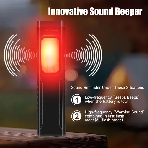 Miniatura 4 de linterna recargable EDC con beeper de sonido, linternas planas portátiles de bolsillo, linterna magnética pequeña, linterna de mano con clip de luz