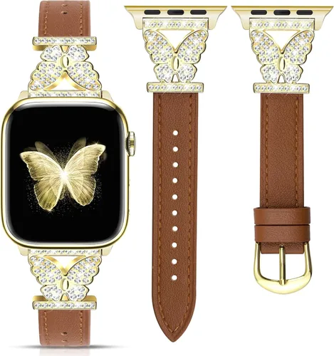 Miniatura 9 de JR.DM Correas de cuero para reloj para mujeres compatibles con Apple Watch 38mm 40mm 41mm 42mm (S10) con conector de mariposa brillante plateado