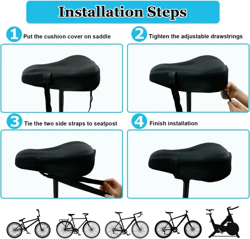 Miniatura 6 de Geronmine Funda de Asiento de Bicicleta de Gel Acolchada Cubiertas de Sillín de Bicicleta para Mujeres y Hombres, Funda de Cojín de Asiento de Negro
