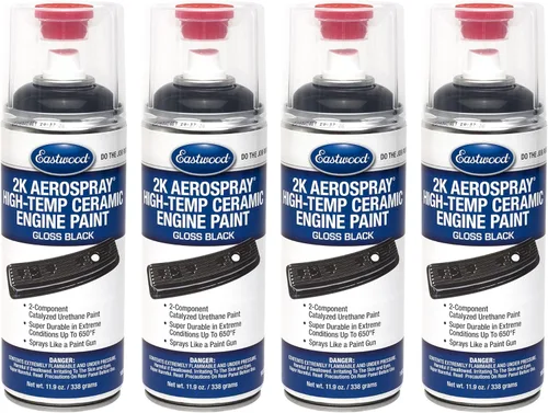 Eastwood 2K Aerospray - Pintura de cerámica para motor de alta temperatura, color negro brillante | 11.9 onzas en aerosol | Paquete de 4