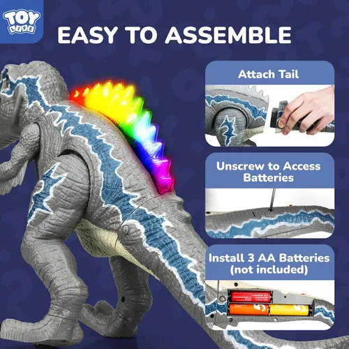 Miniatura 5 de STEAM Life Dinosaurios con control remoto para niños de 3 a 12 años, dinosaurios con luz LED, juguete robot velociraptor Gris